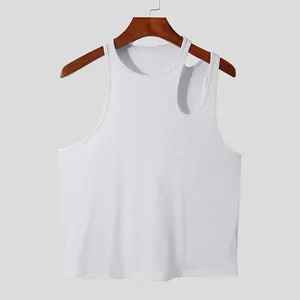 Groothandel Custom Logo Workout Crop Gebreide Mouwloze Tank Tops 100% Katoen Holle Heren Vest