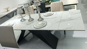 Mesa de Comedor Rectangular Moderna con Cubierta de Cerámica Blanca y <span class=keywords><strong>4</strong></span> Sillas, Base de Acero al Carbono, Muebles <span class=keywords><strong>para</strong></span> el Hogar, Comedor de Metal y Hierro <span class=keywords><strong>para</strong></span> <span class=keywords><strong>4</strong></span> <span class=keywords><strong>Personas</strong></span> - Product Image 6