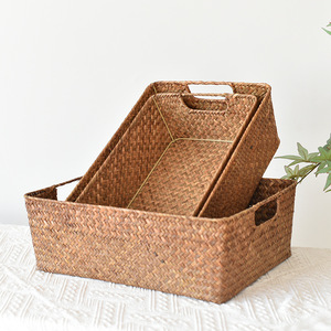 Straw Woven Storage <b>Baskets</b> Rectangle Desktop Organizer For Clothing Snack Toy Home Decoration - Product Image 2