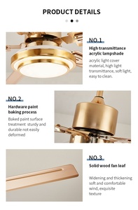 Sang trọng Quạt trần sắt lưỡi Chất lượng cao hiện đại dẫn ánh sáng cơ thể Đèn DC động cơ điều khiển từ xa 3 màu mờ - Product Image 3