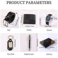 Coffret Cadeau Pratique Wisteria Premium pour Homme : Ceinture en Cuir, Portefeuille, Montre à Quartz, Lunettes de Soleil, Stylo, Porte-clés – Style Minimaliste pour Papa et Mari