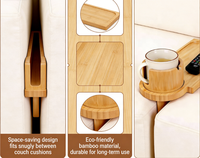 Support de tasse pliable en bambou avec finition laquée écologique, fente pour télécommande, plateau gain de place pour boissons et collations, idéal pour le salon