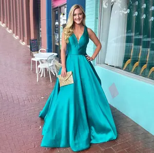 Di alta Qualità Del Turchese Blu Elegante Raso Occasioni Speciali Prom Dresses