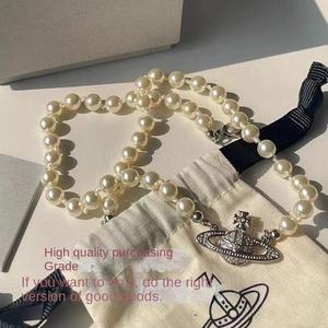 Nouveau Collier Perle Saturne Empress Dowager Haute Qualité, Pendentif Planète Rétro Entièrement Sertie de Diamants, Design de Niche, Chaîne de Clavicule pour Femme - Product Image 4