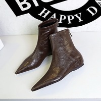 Bottines vintage Bigtree pour femme, à bout pointu et effet froissé, talon compensé discret, bottines d'hiver tendance, fermeture éclair arrière, style coréen