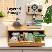 Support de rangement en bambou pour machine à café, avec tiroir, pour tasses et mugs, idéal pour la maison, le bureau, le café ou le bar