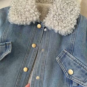 Cappotto Invernale 2025 per Bambine, Imbottito in <span class=keywords><strong>Pelliccia</strong></span> e Lana, Giacca in Denim con Colletto Rovesciato - Product Image 4