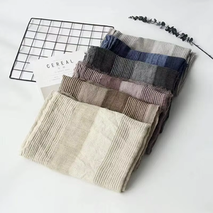 Unisex New Fashion Winter Soft Scarf Cotton Linen Solid Color Long Women's Stripe Crinkle Large Shawl Ethnic <b>Bandana</b> - Product Image 3