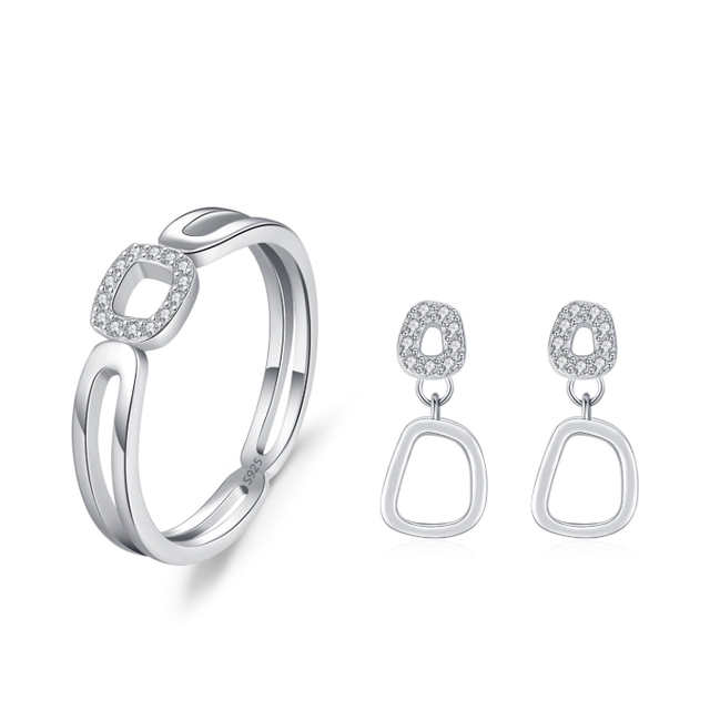 S925 Sterling Silver Set Hollow Fashion Ring Earring Set Hot Selling Jewelry