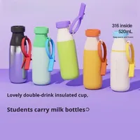 Bouteille d'eau en acier inoxydable personnalisée avec logo, 520 ml, double paroi isolée, avec couvercle et paille, portable pour les sports de plein air, la salle de sport, la randonnée