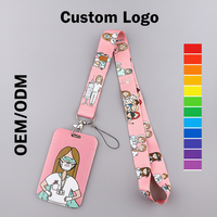 Porte-badge d'identification en polyester souple à motif infirmière/médecin de dessin animé, étui pour carte de transport, imprimé par transfert thermique