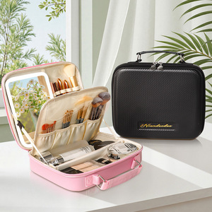 Portable Makeup Case With Mirror And Lights Large Capacity Travel Cosmetic Bag For Women <b>EVA</b> Material Zipper Closure - Product Image 1