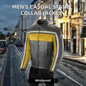Chaqueta de moto para hombre con cuello alto, bloques de color, cremallera, transpirable y cortavientos para otoño - Product Image 2