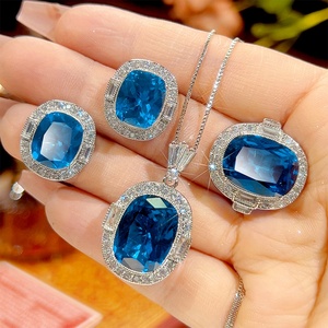 High Quality Eco-friendly Copper Party Jewelry <b>Set</b> 12*16-10*12mm Blue Cubic Zirconia Square Stylish Banquet Shiny Jewelry <b>Set</b> - Product Image 3