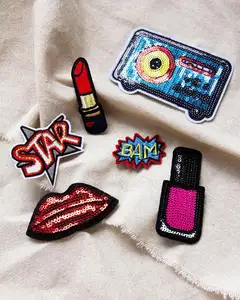 Fabric Garment Sequin Embroidery Patch Uniform High Quality Sequin Badge for Apparel Bags Jacket