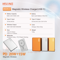 Batterie externe LDB26 15W Mag sans fil 20W PD avec câble, 5000/10000mAh, indicateur LED, corps métallique fin, gravure laser OEM