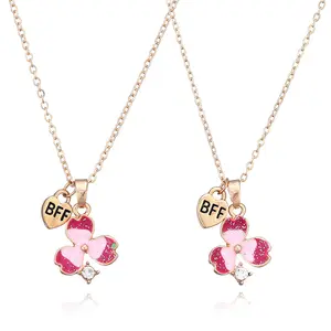 Children's flower diamond drop necklace cross-border new best friends double petal necklace Best Friends