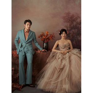 Strapless Tulle Ball Gown Wedding Dress Empire Waistline Vintage Korean Style Floral Photoshoot Forest Theme Couple Outfits - Product Image 2