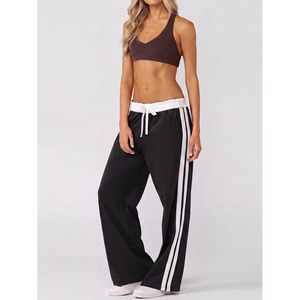 Pantalon de survêtement large pour femme, taille haute, avec cordon de serrage et bandes latérales, style streetwear - Product Image 2