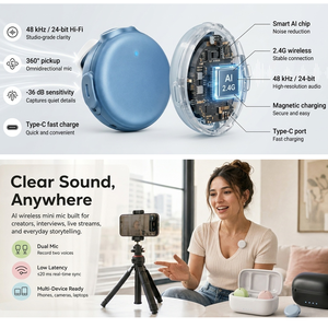 Système de microphones sans fil double 2,4 GHz avec <span class=keywords><strong>isolation</strong></span> de bruit IA, micro-cravate sans fil professionnel, étui de charge LED - Product Image 4