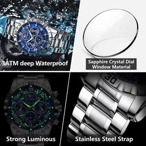 Montres de luxe POEDAGAR 973, bracelet en acier inoxydable, aiguilles lumineuses, cadran de montre ciel étoilé, design bleu, date, calendrier, sport, Reloj - Product Image 6