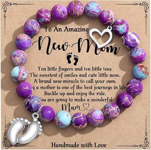 Bracelet perlé tendance en pierre de lune porte-bonheur et jaspes zèbre rose avec carte, bijoux faits main pour femme, idéal pour un anniversaire - Product Image 4