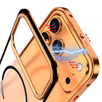 Nouveau étui ultra-mince givré magnétique étui de téléphone pour iPhone 17 16 15 14 Pro Max bordure en métal Transparent charge sans fil Orange