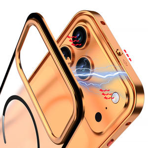 Nuova custodia per telefono cellulare ultrasottile smerigliato magnetico per <span class=keywords><strong>iPhone</strong></span> 17 16 15 <span class=keywords><strong>14</strong></span> <span class=keywords><strong>Pro</strong></span> <span class=keywords><strong>Max</strong></span> bordo in metallo trasparente senza fili di ricarica <span class=keywords><strong>arancione</strong></span> - Product Image 3