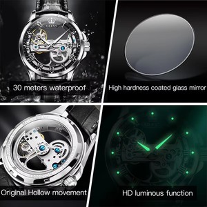 Mechanical Men's <b>Watch</b> 43mm Stainless Steel <b>Case</b> Leather Strap Skeleton Dial Automatic Movement Luxury Fashion Style - Product Image 5
