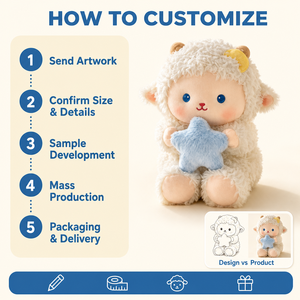 Pecora di peluche con toppa stella e luna, morbido agnello imbottito color crema, regalo - Product Image 3