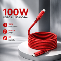 Câble USB C vers C de 3 m, transfert de données USB 2.0, charge rapide 100 W 20 V 3 A, câble de charge en nylon tressé rouge, OEM ODM en gros