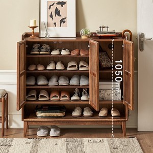 Meuble à chaussures en bois massif 1100x350x1050mm, anti-poussière, rangement d'entrée, noyer noir d'Amérique du Nord, design moderne - Product Image 1