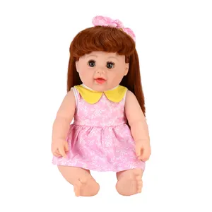 Eco-friendly educational 19 inch fashion white vinyl lovely girl baby toy doll with long hair pink dress for girls