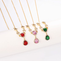 CM Jewelry Chaînes en or 18 carats pour femmes Plaqué en forme de coeur Rubis Émeraude en forme de poire Goutte rose Fiançailles Mariage Zircon Collier