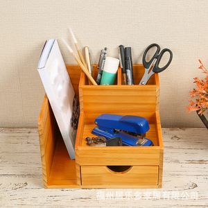 Desktop Wooden Storage Box With Compartments For Office Study Bedroom Stationery Organizer Solid Wood Rectangle Shape - Product Image 1