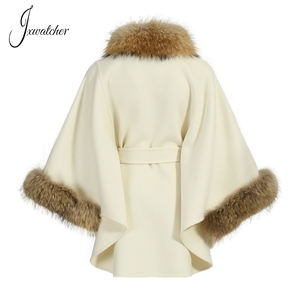 Cappotto moda in lana Cashmere con collo e polsini in vera <span class=keywords><strong>pelliccia</strong></span> di procione da donna in Cashmere bifacciale con vera <span class=keywords><strong>pelliccia</strong></span> - Product Image 3