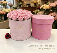 Boîte Cadeau Saint-Valentin 2026 en Velours Rose avec Roses Éternelles, Emballage en Carton Recyclé, Impression Dorée, Option Personnalisée, Présentoir