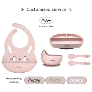 Juego de alimentación de silicona para bebé, plato de succión impreso, tazón, cuchara, platos de bebé, logotipo personalizado, 5 uds., listo para enviar - Product Image 6