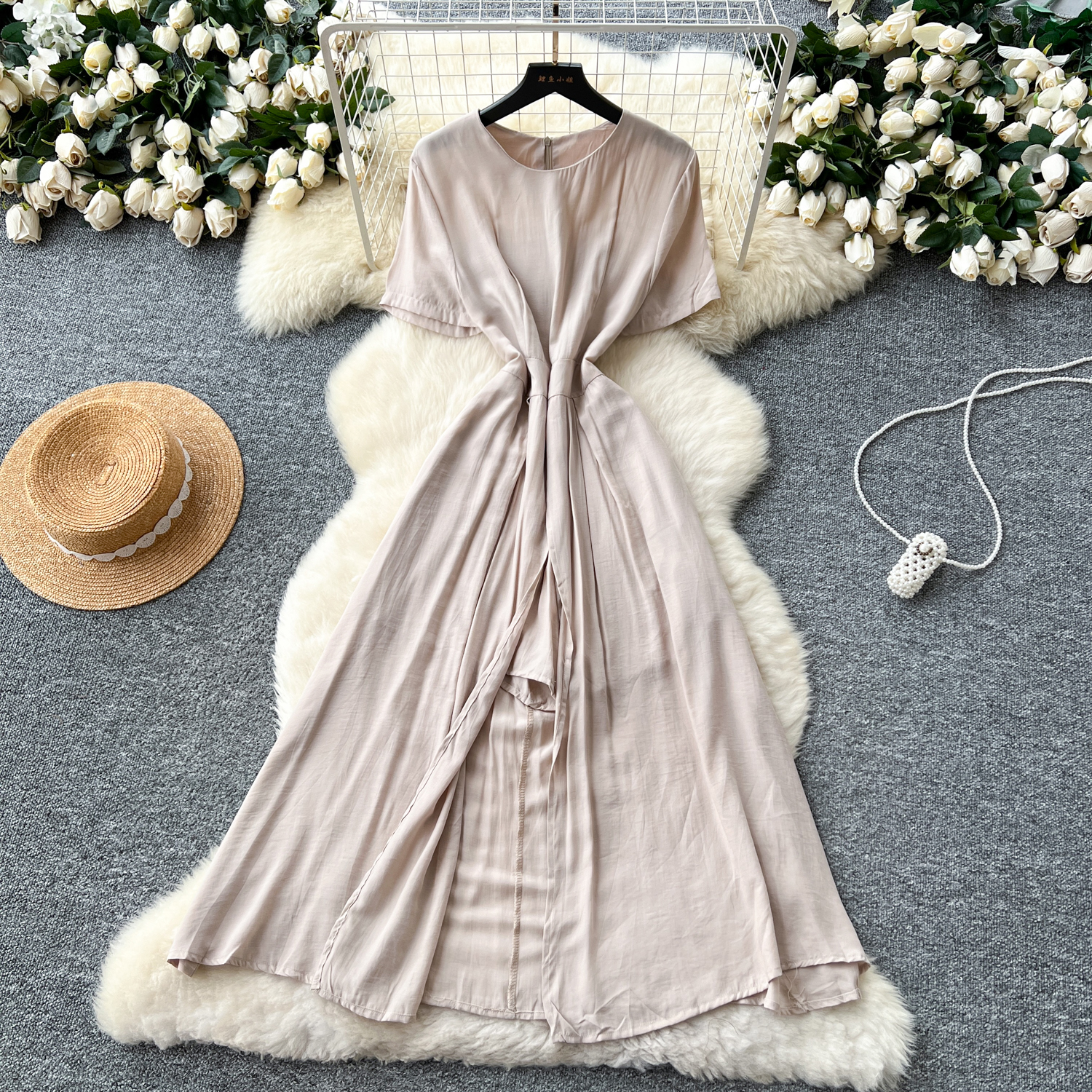 clo puff sleeve midi dress blue stripe Threadbare Women's Blue Stripe Cotton Poplin V Neck Tie Belt Puff Sleeve  Tiered Midi Dress
