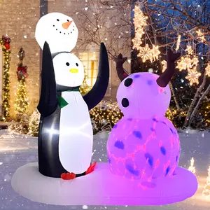 6FT 72 pollici gonfiabile Penguin e pupazzo di neve decorazione gonfiabile di natale decorazione giardino all'aperto con luce a LED