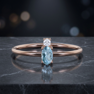 Bague de promesse et de mariage élégante en argent sterling 925 plaqué rhodium avec aigue-marine pour femme, idéale pour les fêtes - Product Image 2