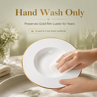 Assiette à soupe en porcelaine fine avec bord doré, 8,5 pouces, logo personnalisé OEM, vaisselle de luxe pour mariage