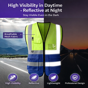 Gilet di Sicurezza ANT5PPE ad Alta Visibilità con Tasche Multiple, Traspirante, Bicolore, in Rete Riflettente per Lavoratori Edili - Product Image 2