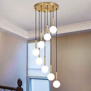 Lustre en <span class=keywords><strong>verre</strong></span> Globe de Style nordique, <span class=keywords><strong>Luminaire</strong></span> suspendu moderne en laiton doré pour plafond haut, éclairage de Villa, escalier - Product Image 2