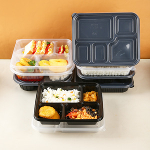 Boîte à lunch jetable en plastique PP de qualité alimentaire pour restaurant, 3 compartiments, conteneur alimentaire à emporter avec logo personnalisé - Product Image 1
