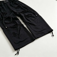 Pantalon de survêtement streetwear personnalisé en patchwork, coton épais, coupe ample, effet usé, jambe large pour homme