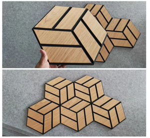 OEM/ODM panneau acoustique insonorisé haute densité à bas prix Conception personnalisée rainuré en V Panneau mural acoustique hexagonal finition bois - Product Image 4