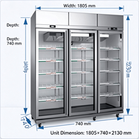 Vitrine réfrigérée commerciale verticale à 3 portes vitrées D303, porte antibuée, éclairage LED, en acier inoxydable,