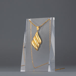 Perhiasan mode kalung berlapis emas 18k liontin sayap gelombang bergaris baja tahan karat - Product Image 3