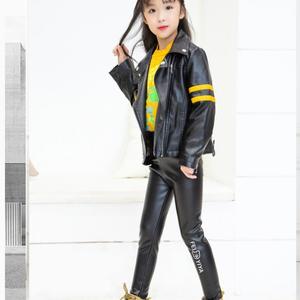 KS3543 2021 Nouveau pantalon en PU décontracté pour enfants, taille plus, automne/hiver, pantalon uni tendance pour filles, pantalon en simili cuir - Product Image 6